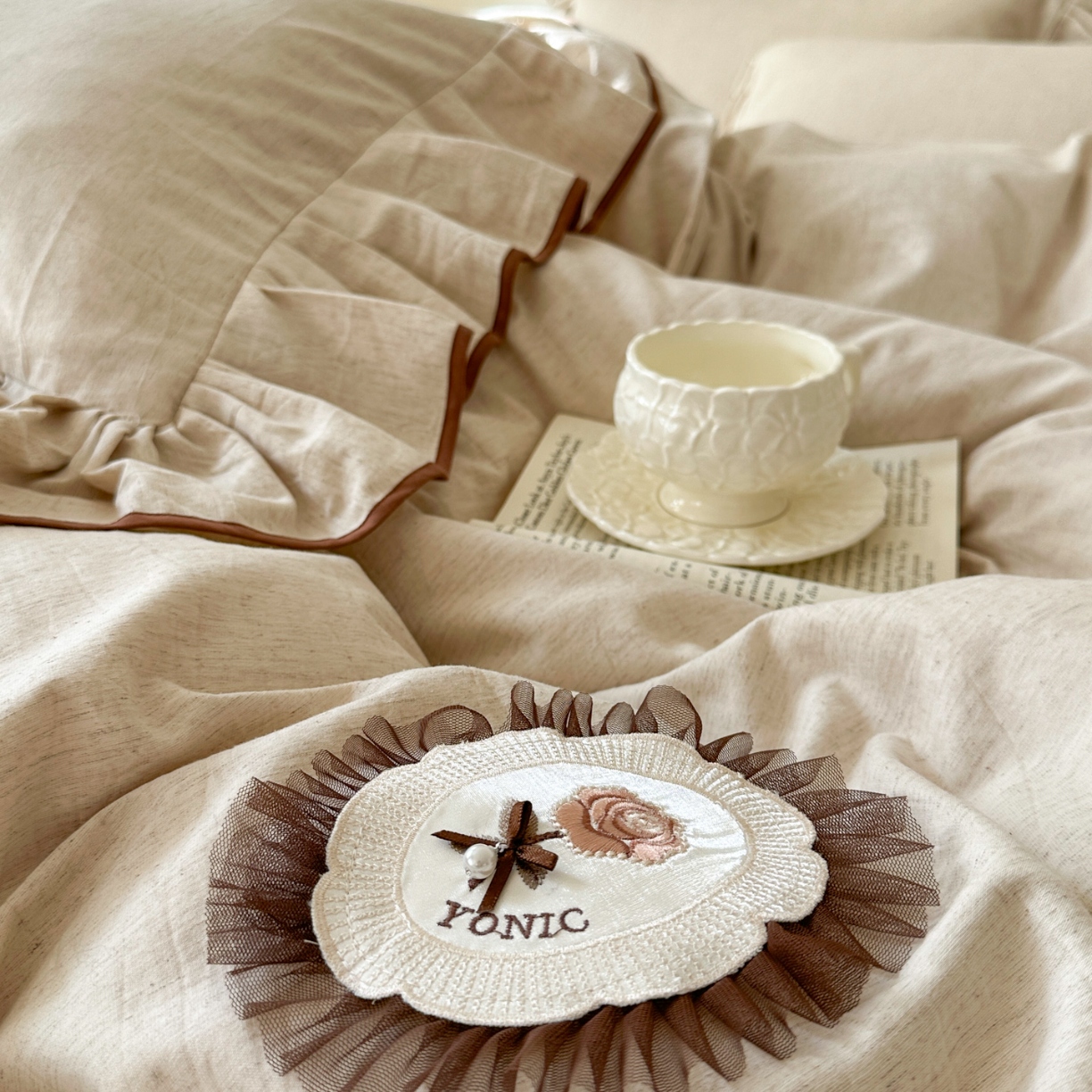 91家纺网 家纺一手货源 找家纺 （总）亲亲公主 2026新款法式棉麻四件套-焦糖玛奇朵（券后不低于318元）