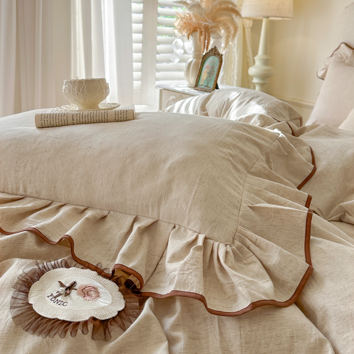 91家纺网 家纺一手货源 找家纺 （总）亲亲公主 2026新款法式棉麻四件套-焦糖玛奇朵（券后不低于318元）