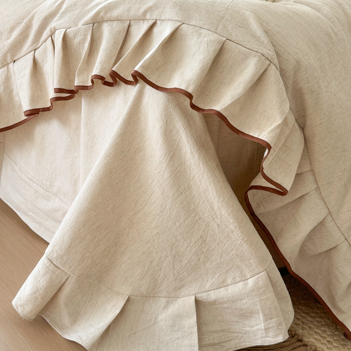 91家纺网 家纺一手货源 找家纺 （总）亲亲公主 2026新款法式棉麻四件套-焦糖玛奇朵（券后不低于318元）