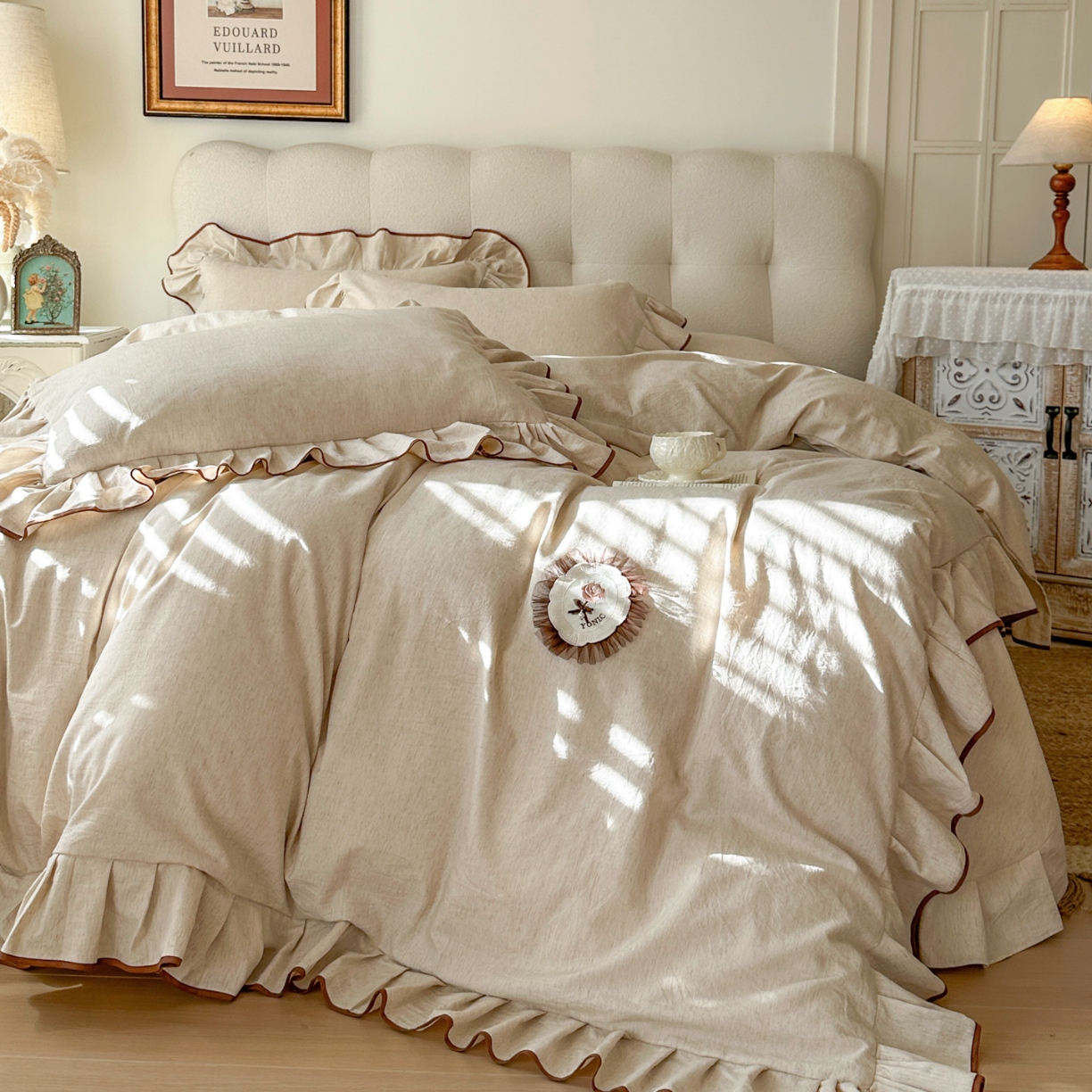 91家纺网 家纺一手货源 找家纺 （总）亲亲公主 2026新款法式棉麻四件套-焦糖玛奇朵（券后不低于318元）