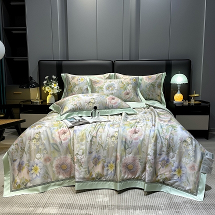 91家纺网 家纺一手货源 找家纺 （总）欧夏家纺 2026新款氢氧丝凉感刺绣夏被拼角夏被纯色夏凉被空调被子薄被直播供货外贸