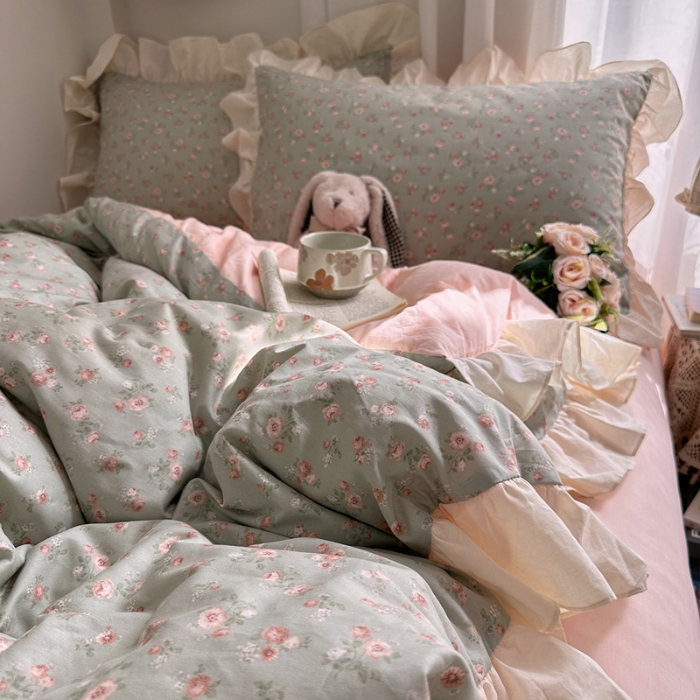 91家纺网 家纺一手货源 找家纺 （总）艾咪-Amy ntmy 2026新款法式田园风全棉纯棉花边款四件套