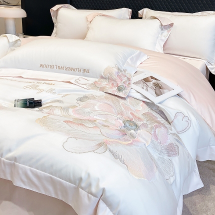 91家纺网 家纺一手货源 找家纺 （总）星蕴家纺 2026新款澳棉纯棉正宗长绒棉刺绣四件套-绽放