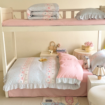 91家纺网 家纺一手货源 找家纺 （总）经年 2026新款学生季上下铺韩版花边水洗云朵棉学生宿舍三件套四件套