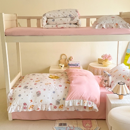 91家纺网 家纺一手货源 找家纺 （总）经年 2026新款学生季上下铺韩版花边水洗云朵棉学生宿舍三件套四件套