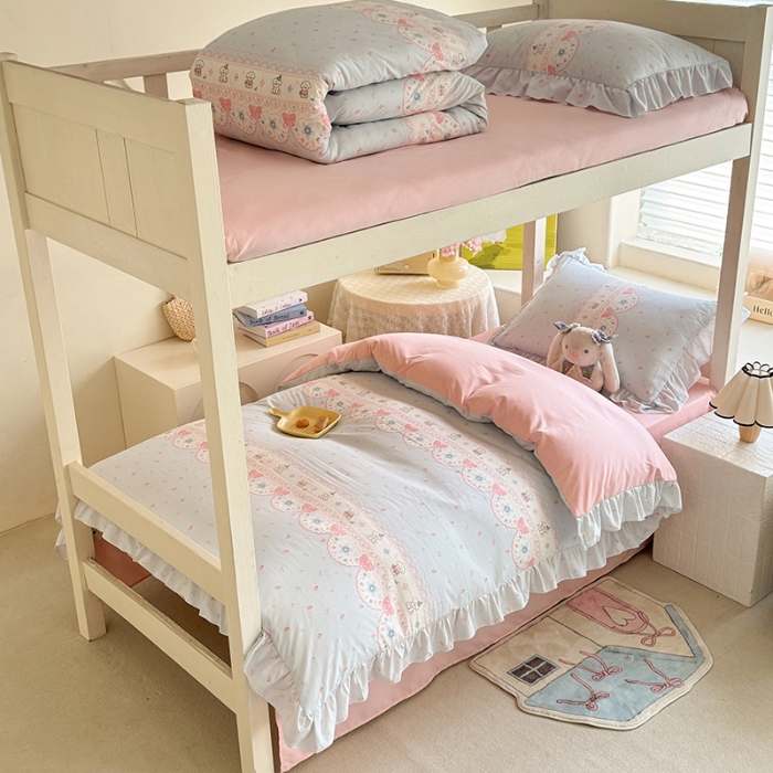 91家纺网 家纺一手货源 找家纺 （总）经年 2026新款学生季上下铺韩版花边水洗云朵棉学生宿舍三件套四件套