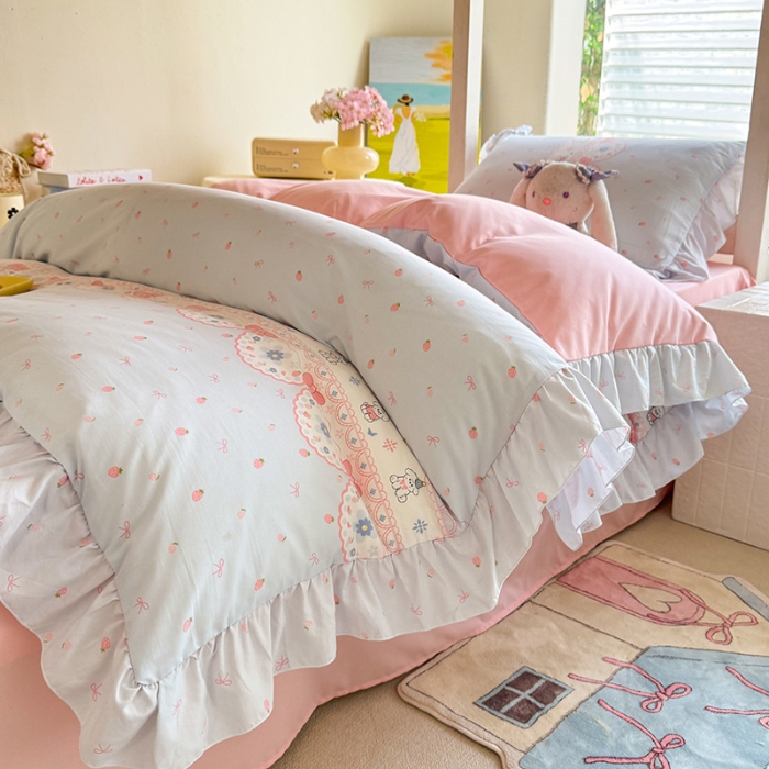 91家纺网 家纺一手货源 找家纺 （总）经年 2026新款学生季上下铺韩版花边水洗云朵棉学生宿舍三件套四件套