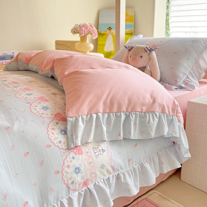 91家纺网 家纺一手货源 找家纺 （总）经年 2026新款学生季上下铺韩版花边水洗云朵棉学生宿舍三件套四件套