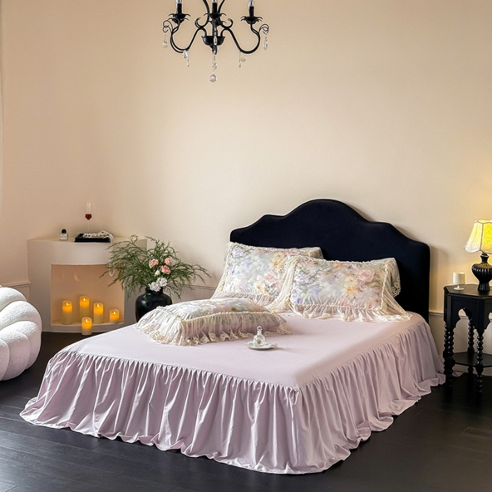 91家纺网 家纺一手货源 找家纺 （总）惯盈家纺 2026新款数码印花法式蕾丝床裙款全棉四件套-初夏（含买家秀）