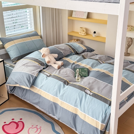 91家纺网 家纺一手货源 找家纺 【疆东】2026简约13372纯棉全棉学生三件套学生季宿舍上下铺全棉纯棉格子印花三件套件单品被套床单 雪松