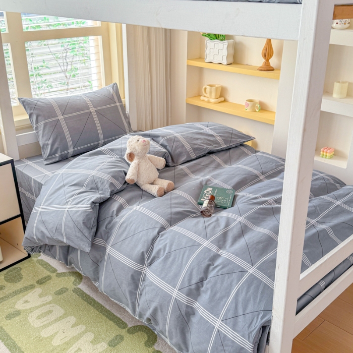 91家纺网 家纺一手货源 找家纺 （总）【疆东】2026简约13372纯棉全棉学生三件套学生季宿舍上下铺全棉纯棉格子印花三件套件单品被套床单