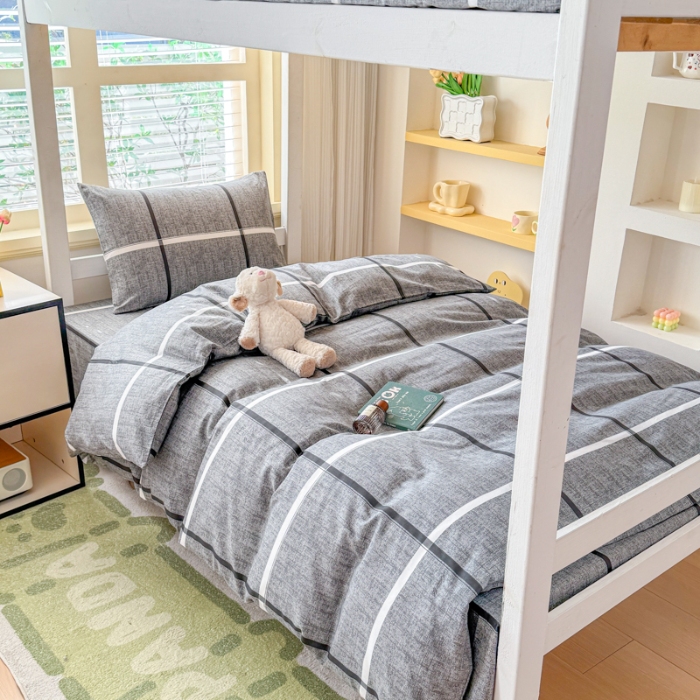 91家纺网 家纺一手货源 找家纺 （总）【疆东】2026简约13372纯棉全棉学生三件套学生季宿舍上下铺全棉纯棉格子印花三件套件单品被套床单