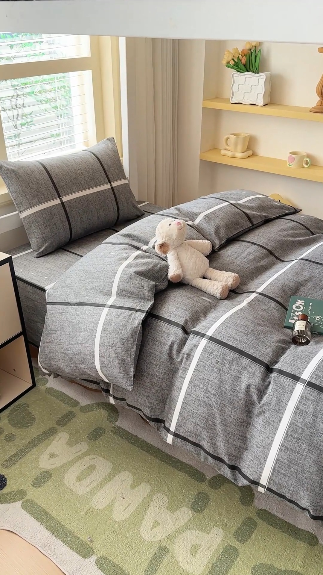 91家纺网 家纺一手货源 找家纺 （总）【疆东】2026简约13372纯棉全棉学生三件套学生季宿舍上下铺全棉纯棉格子印花三件套件单品被套床单