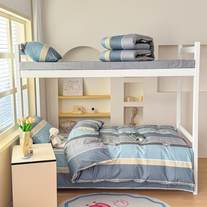 91家纺网 家纺一手货源 找家纺 【疆东】2026简约13372纯棉全棉学生三件套学生季宿舍上下铺全棉纯棉格子印花三件套件单品被套床单 爵士