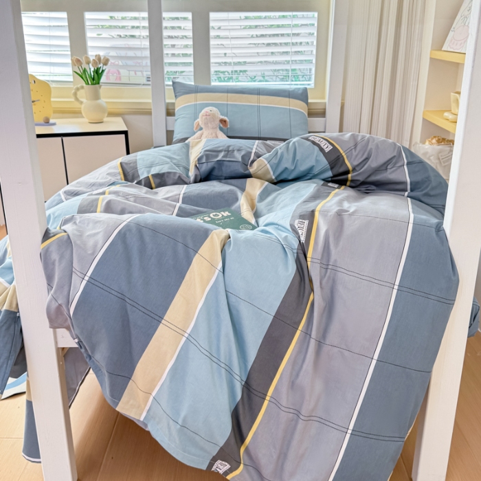 91家纺网 家纺一手货源 找家纺 【疆东】2026简约13372纯棉全棉学生三件套学生季宿舍上下铺全棉纯棉格子印花三件套件单品被套床单 爵士