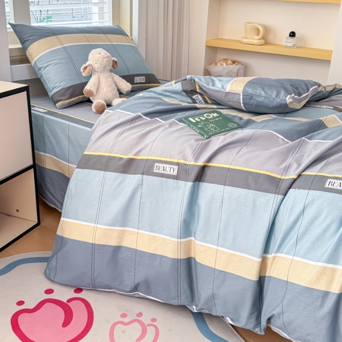 91家纺网 家纺一手货源 找家纺 【疆东】2026简约13372纯棉全棉学生三件套学生季宿舍上下铺全棉纯棉格子印花三件套件单品被套床单 爵士