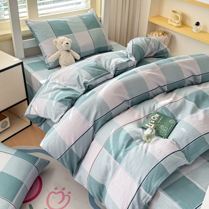 91家纺网 家纺一手货源 找家纺 【疆东】2026简约13372纯棉全棉学生三件套学生季宿舍上下铺全棉纯棉格子印花三件套件单品被套床单 雪松