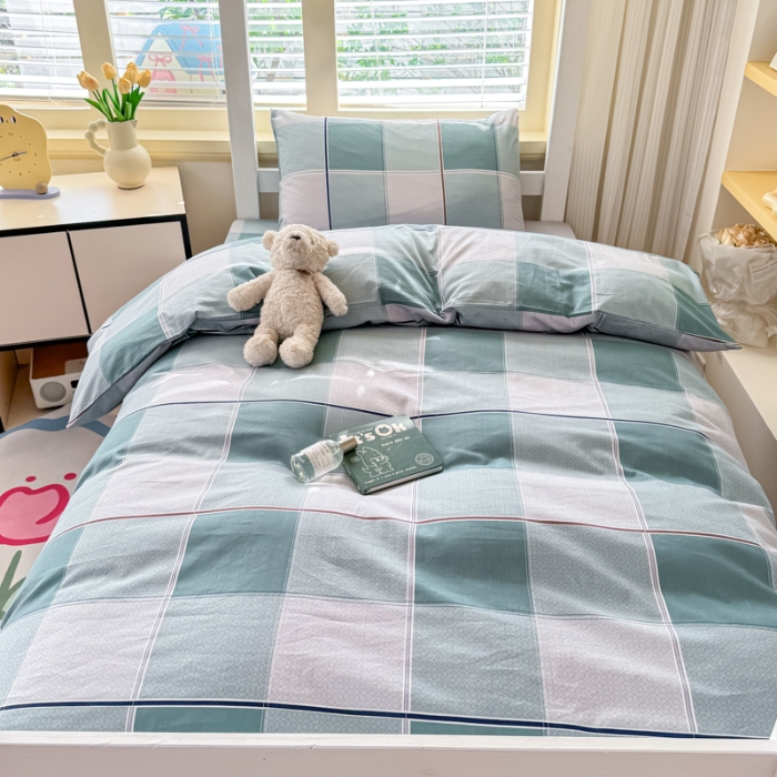 91家纺网 家纺一手货源 找家纺 【疆东】2026简约13372纯棉全棉学生三件套学生季宿舍上下铺全棉纯棉格子印花三件套件单品被套床单 雪松