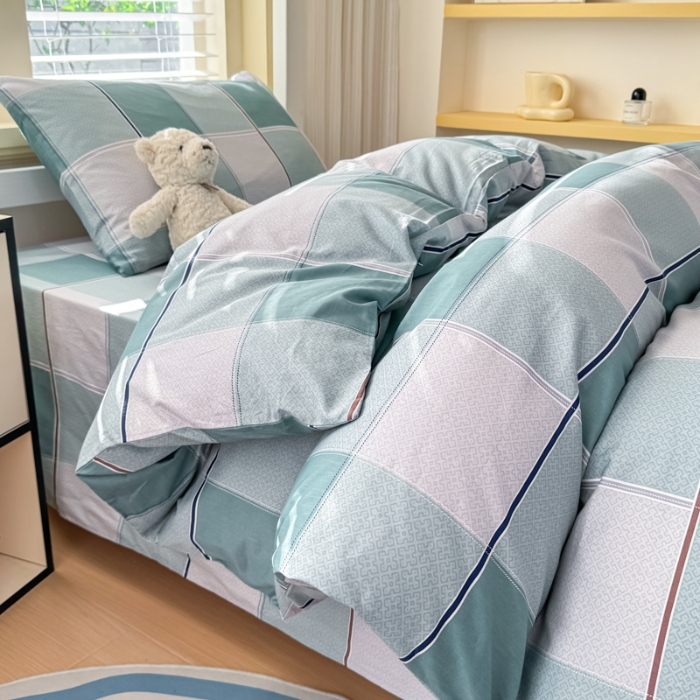 91家纺网 家纺一手货源 找家纺 【疆东】2026简约13372纯棉全棉学生三件套学生季宿舍上下铺全棉纯棉格子印花三件套件单品被套床单 雪松