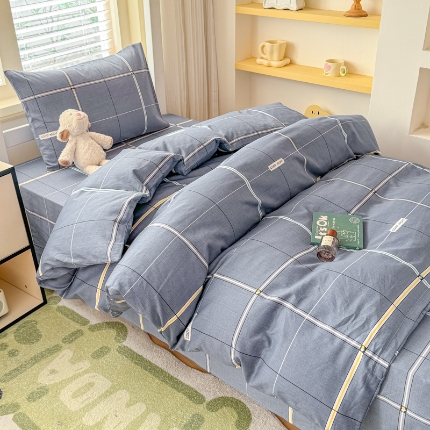 【疆东】2026简约13372纯棉全棉学生三件套学生季宿舍上下铺全棉纯棉格子印花三件套件单品被套床单 西雅图