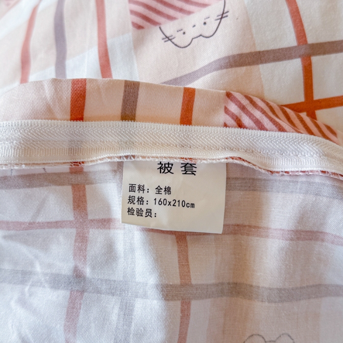 91家纺网 家纺一手货源 找家纺 【疆东】2026简约13372纯棉全棉学生三件套学生季宿舍上下铺全棉纯棉格子印花三件套件单品被套床单 格小猫