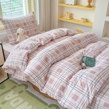 【疆东】2026简约13372纯棉全棉学生三件套学生季宿舍上下铺全棉纯棉格子印花三件套件单品被套床单 格小猫