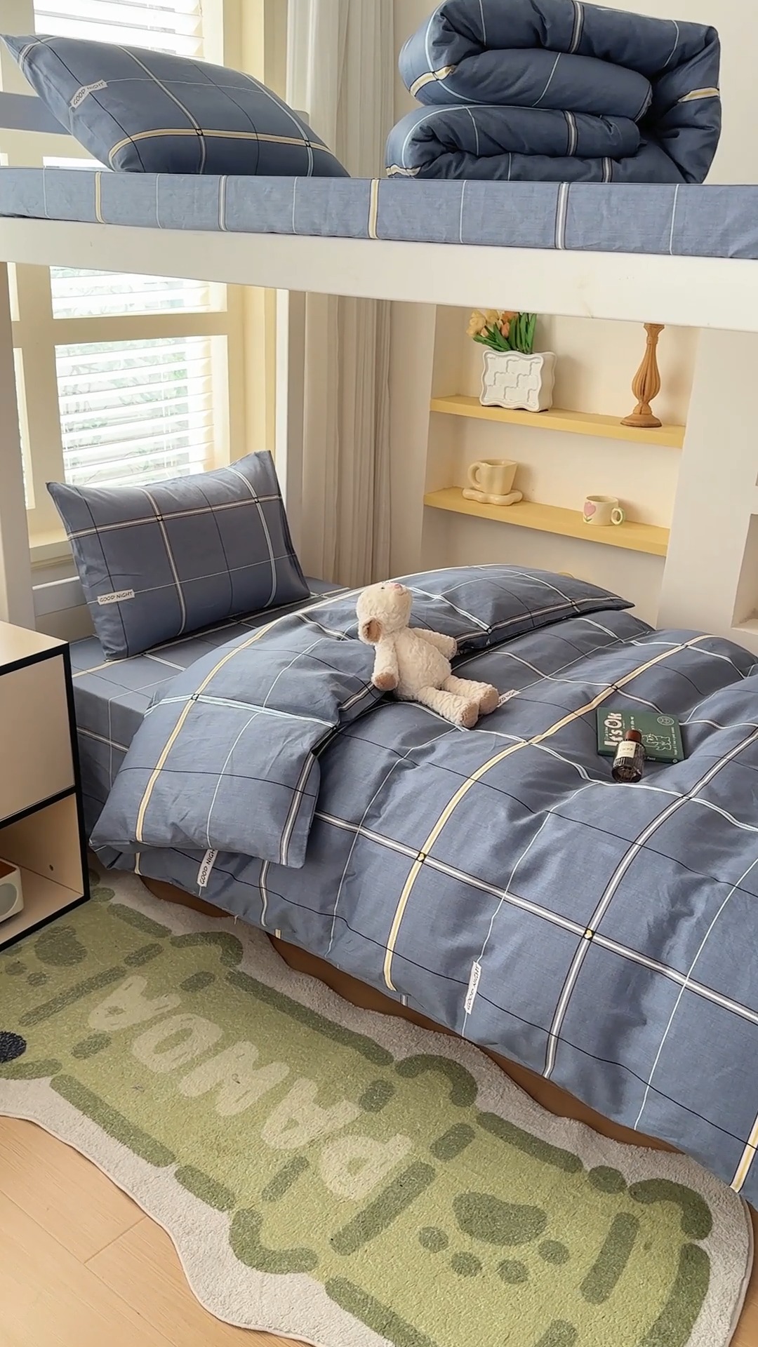 91家纺网 家纺一手货源 找家纺 【疆东】2026简约13372纯棉全棉学生三件套学生季宿舍上下铺全棉纯棉格子印花三件套件单品被套床单 西雅图