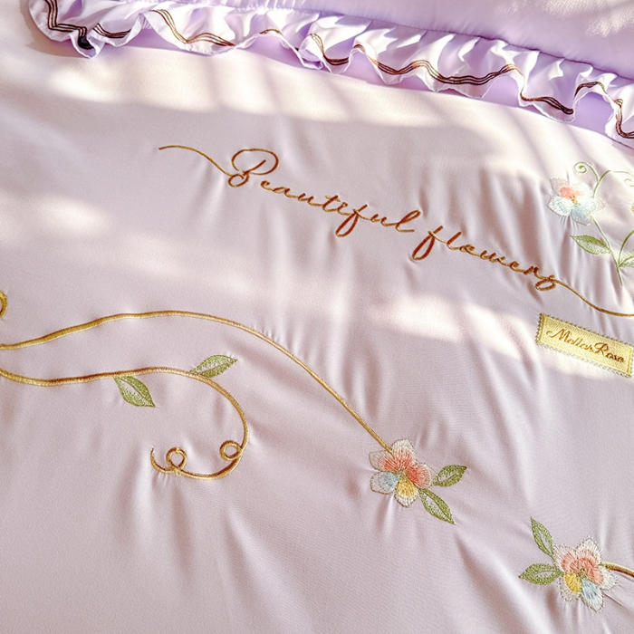 91家纺网 家纺一手货源 找家纺 （总）专柜品质苏米娜家纺2026春夏韩版法式公主风水洗棉床盖款多功能二合一被套 夏被床盖四件套--花颜系列 花颜-香芋紫