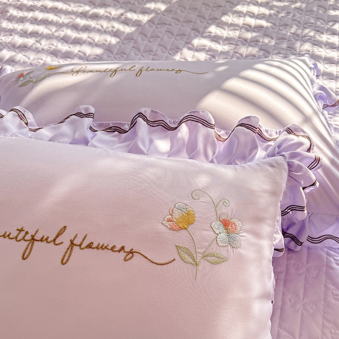 91家纺网 家纺一手货源 找家纺 （总）专柜品质苏米娜家纺2026春夏韩版法式公主风水洗棉床盖款多功能二合一被套 夏被床盖四件套--花颜系列 花颜-香芋紫