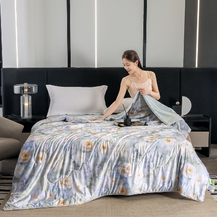 91家纺网 家纺一手货源 找家纺 （总）天之悦家纺 2026新款夏被油光丝数码印花锦氨凉感被夏凉被空调被子被芯