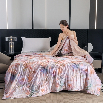 91家纺网 家纺一手货源 找家纺 （总）天之悦家纺 2026新款夏被油光丝数码印花锦氨凉感被夏凉被空调被子被芯