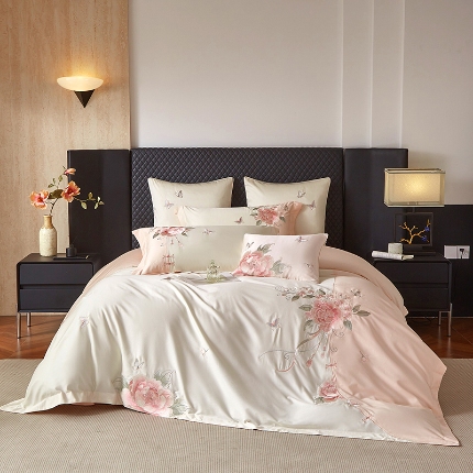 91家纺网 家纺一手货源 找家纺 （总）50S50支长绒棉刺绣四件套专版花型独家特供直播爆款