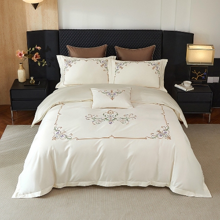 91家纺网 家纺一手货源 找家纺 （总）50S50支长绒棉刺绣四件套专版花型独家特供直播爆款