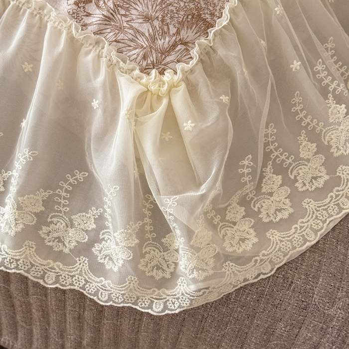 91家纺网 家纺一手货源 找家纺 漫布云2026春夏新款法式复古双层花边大蕾丝水洗棉亚麻床盖款四件套全棉纯棉印花小碎花四件套 芙琳 