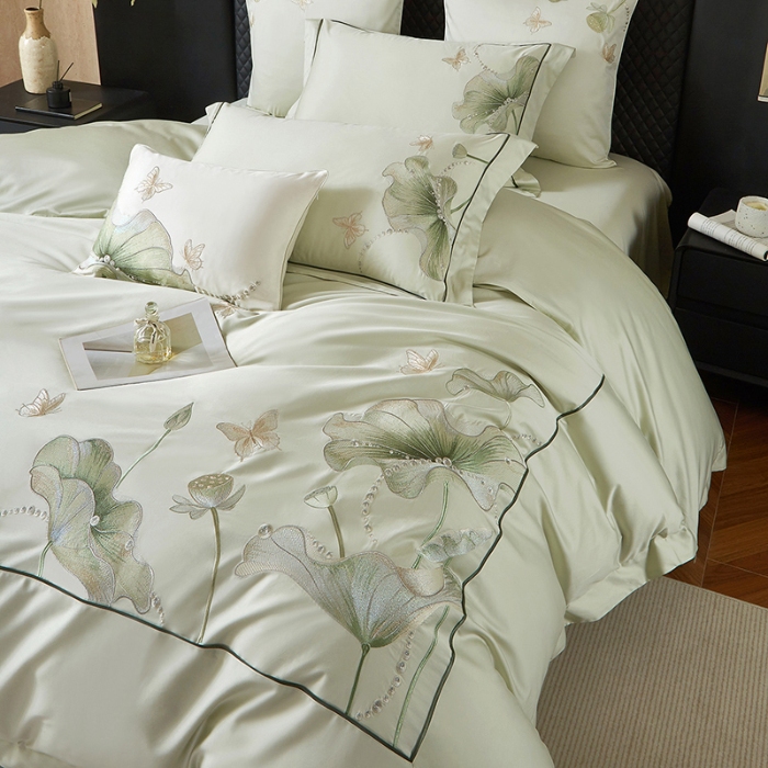 91家纺网 家纺一手货源 找家纺 （总）50S50支长绒棉刺绣四件套专版花型独家特供直播爆款