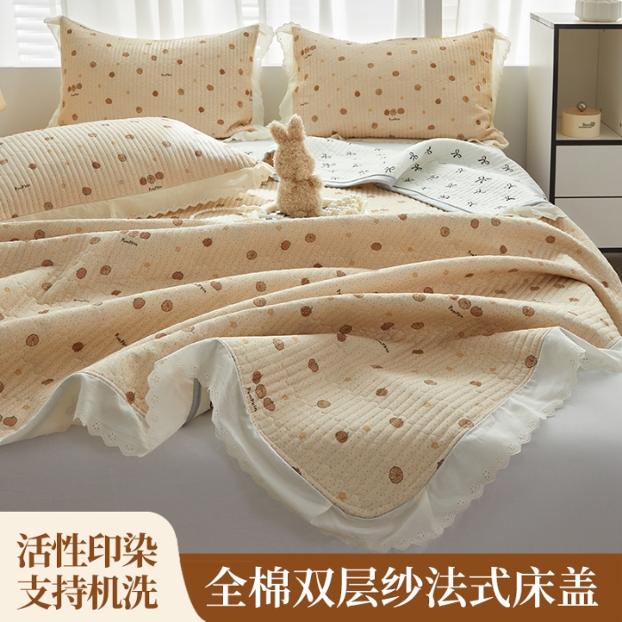 91家纺网 家纺一手货源 找家纺 （总）舒居家纺 2026新款全棉双层纱花边床盖单件床盖单品单床盖
