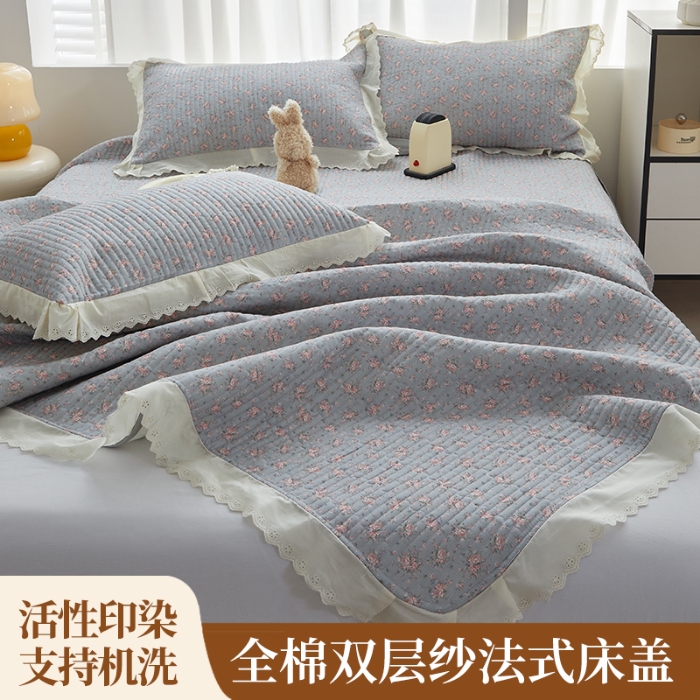 91家纺网 家纺一手货源 找家纺 （总）舒居家纺 2026新款全棉双层纱花边床盖单件床盖单品单床盖