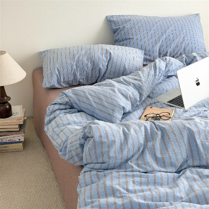 91家纺网 家纺一手货源 找家纺 （总）北欧良品 2026新款A类全棉色织水洗棉侘寂风日系条纹四件套