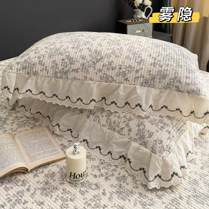 91家纺网 家纺一手货源 找家纺 （总）韩系花边全棉床盖三件套230*255cm纯棉加厚防滑床绗缝床盖