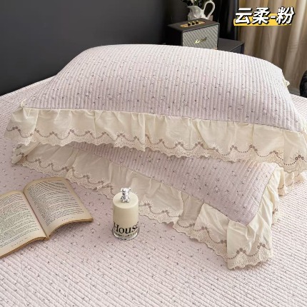 91家纺网 家纺一手货源 找家纺 （总）韩系花边全棉床盖三件套230*255cm纯棉加厚防滑床绗缝床盖