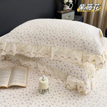 91家纺网 家纺一手货源 找家纺 （总）韩系花边全棉床盖三件套230*255cm纯棉加厚防滑床绗缝床盖