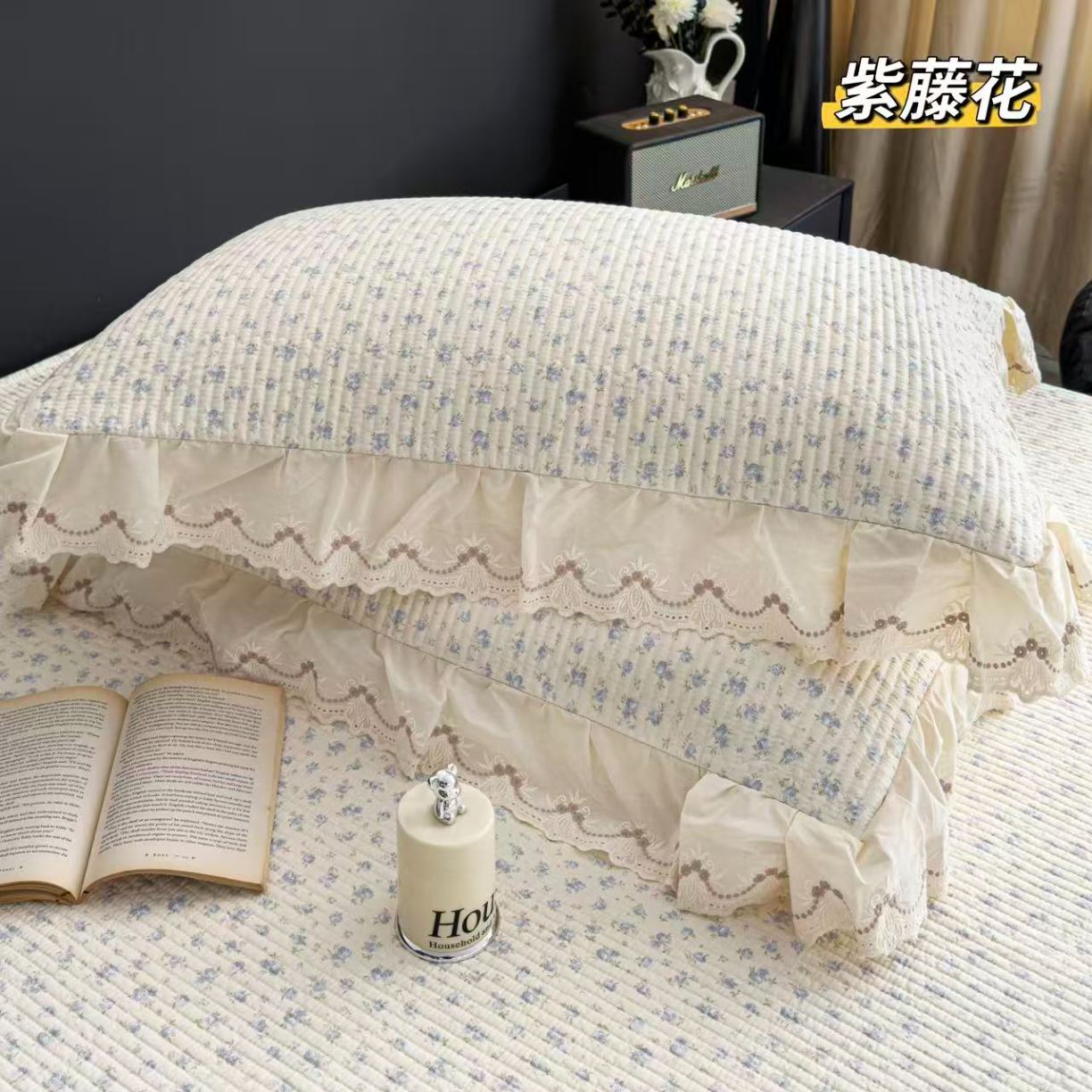 91家纺网 家纺一手货源 找家纺 （总）韩系花边全棉床盖三件套230*255cm纯棉加厚防滑床绗缝床盖