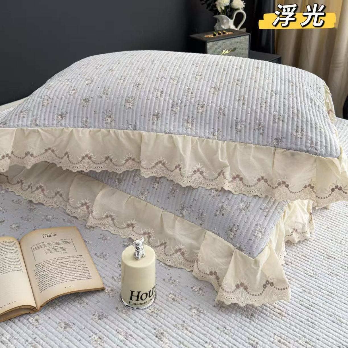 91家纺网 家纺一手货源 找家纺 （总）韩系花边全棉床盖三件套230*255cm纯棉加厚防滑床绗缝床盖