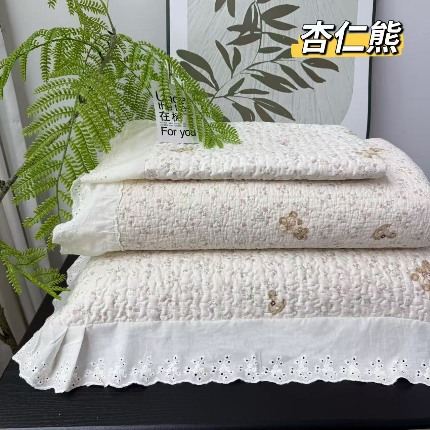 91家纺网 家纺一手货源 找家纺 （总）赫本纯棉床盖三件套 韩国碎花纯棉床盖三件套全棉夹棉床单花边可机洗