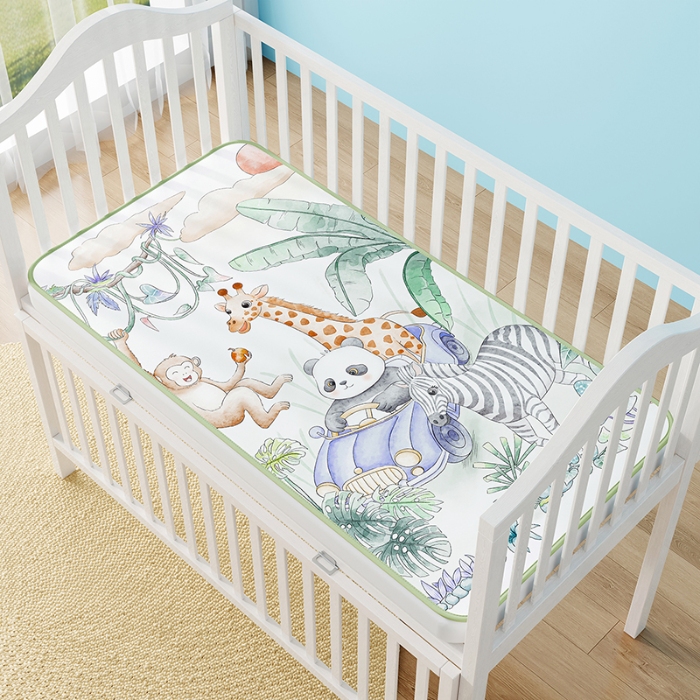 91家纺网 家纺一手货源 找家纺 2026款A类数码印花大版1100D水光冰丝凉席婴儿儿童新生小宝宝床幼儿园床拼接床冰丝席可机洗空调席