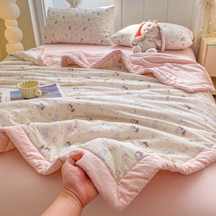 91家纺网 家纺一手货源 找家纺 （总）爱屋及屋 2026新款小清新双层纱宽包边棉花被夏凉被空调被夏被