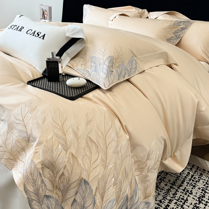 91家纺网 家纺一手货源 找家纺 （总）2026新款长绒棉贡缎全棉纯棉刺绣四件套 栖悦