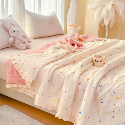 91家纺网 家纺一手货源 找家纺 （总）【疆东】2026韩版蕾丝花边纯棉全棉双层纱四件套印花纯棉四件套法式赫本木耳花边全棉公主双层纱四件套