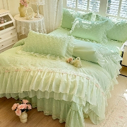 91家纺网 家纺一手货源 找家纺 （总）漫布云2026春夏新品韩版公主风小清新水洗棉床盖四件套针织棉双层纱纯棉棉麻全棉公主风床盖款四件套,花漾甜心-樱花粉, 花漾甜心-梦幻蓝,花漾甜心-嫩芽绿,花漾甜心-柠檬黄, 花漾甜心-香芋紫