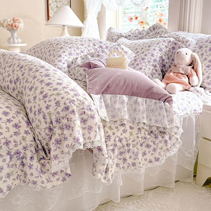 91家纺网 家纺一手货源 找家纺 （总）漫布云家纺 2026春夏新款超柔云朵棉古法水洗棉床盖款四件套--小清新系列